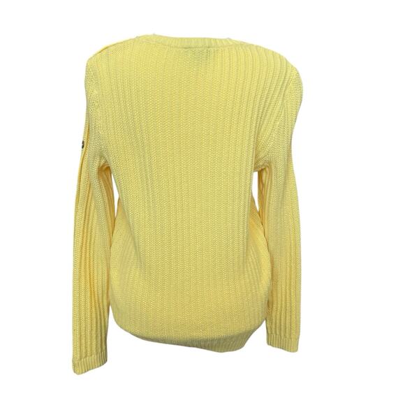 Talbots Cable Knit Sweater Crew Neck Pullover Yellow Fisherman Button Size Small - Picture 4 of 10